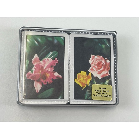 Vintage Floral Rose Double Plastic Coated Twin Deck Playing Cards Both Decks 54 - Picture 1 of 7